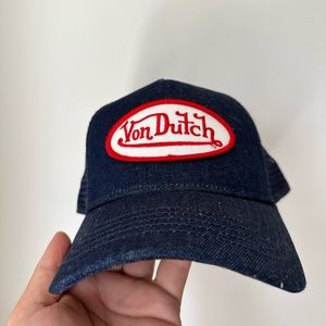 Blue denim Von Dutch hat.
